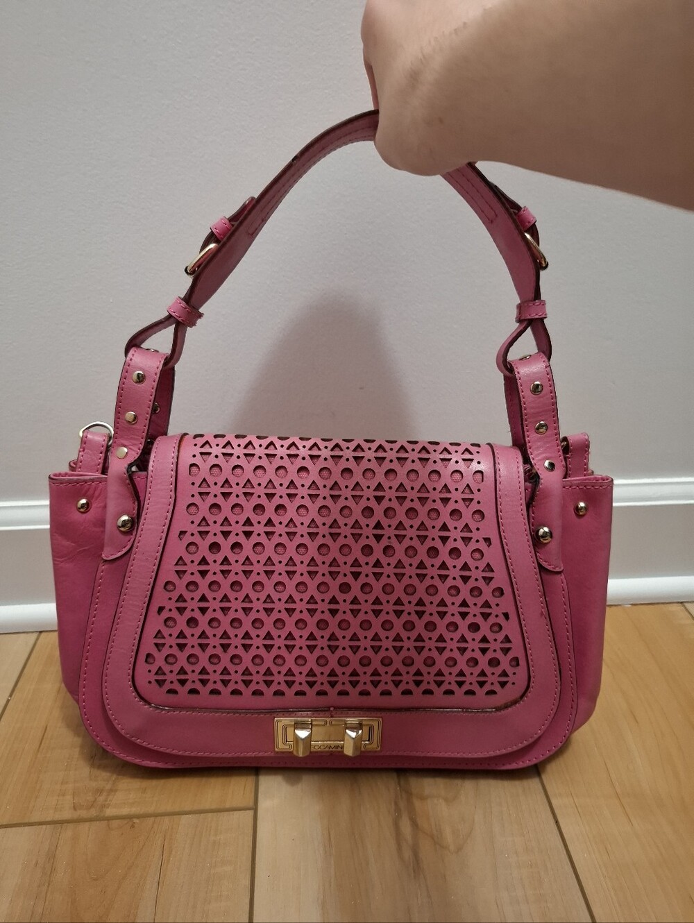 Rebecca Minkoff Women's Purse Hot Pink Laser Cut Genuine Leather Shoulder Bag